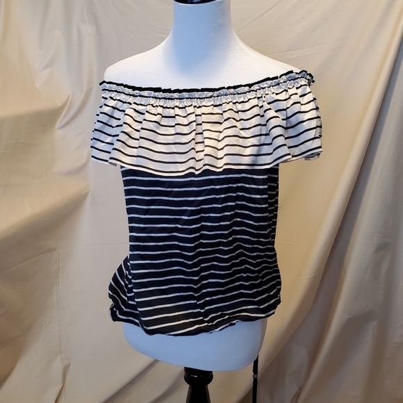 WHBM Stripe Silk Top SZ MD - Picture 1 of 6